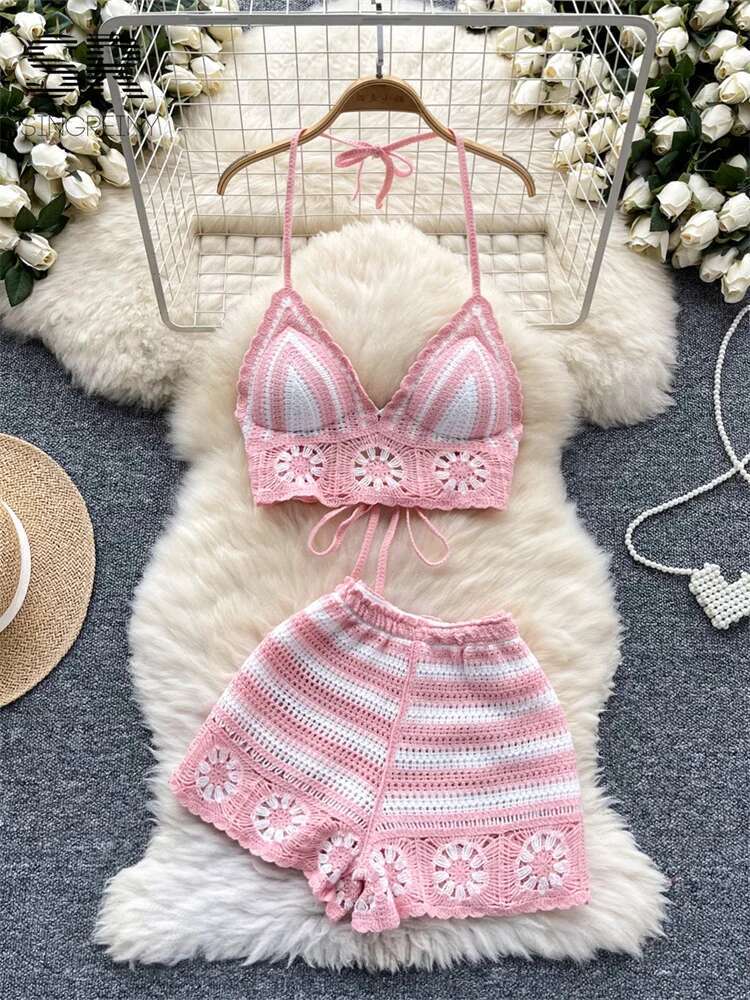 Beach Vacation Knit 2pcs Suits - Cami Top Lace review and price