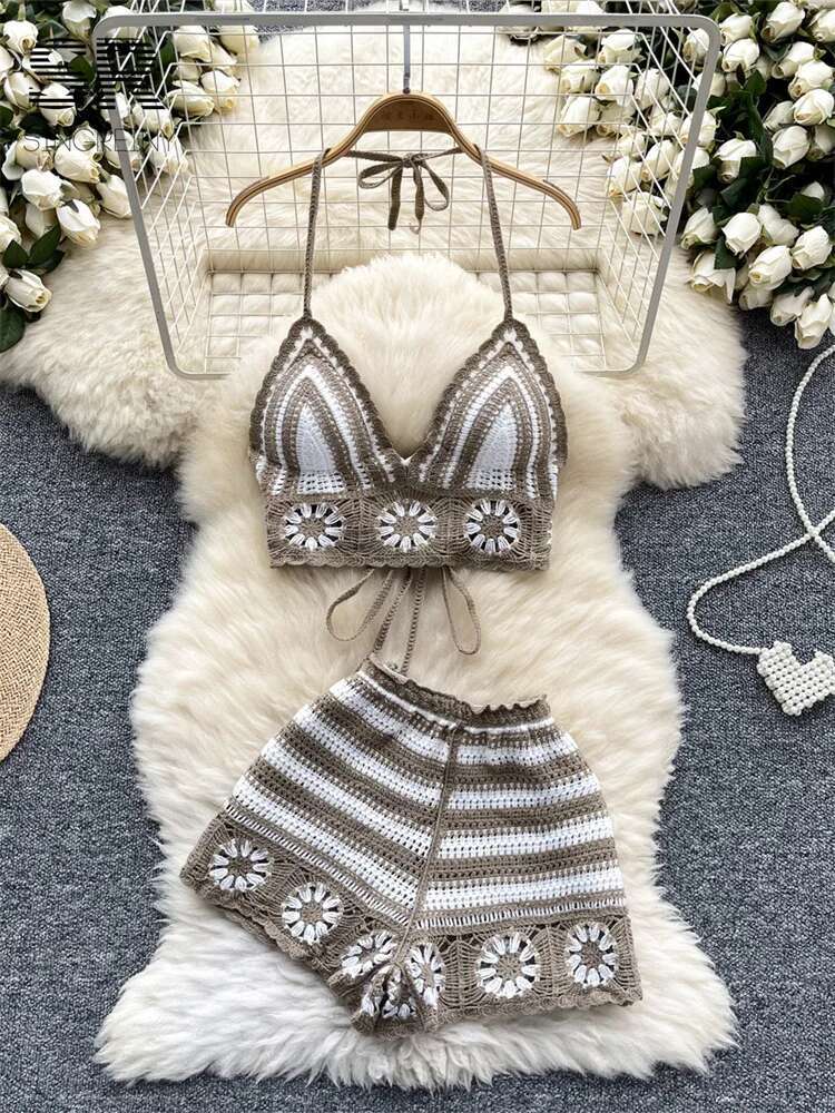Beach Vacation Knit 2pcs Suits - Cami Top Lace review and price
