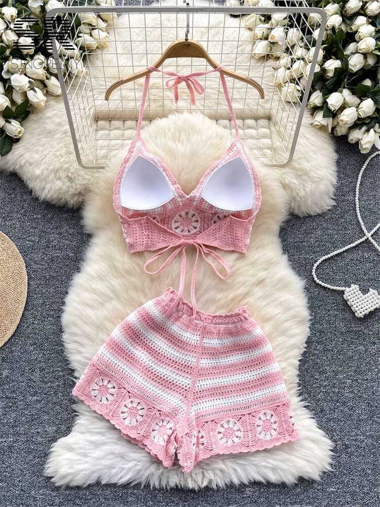 Beach Vacation Knit 2pcs Suits - Cami Top Lace review and price