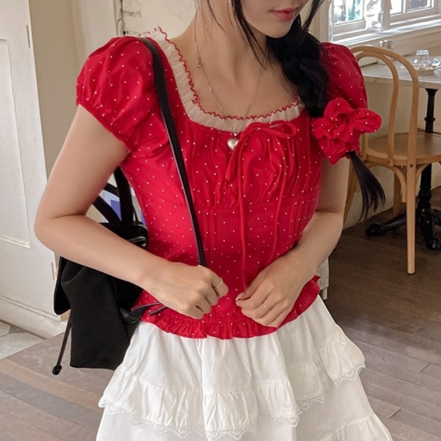 Summer Sweet Bubble Sleeve Pol - Corset Waist Cinch review and price
