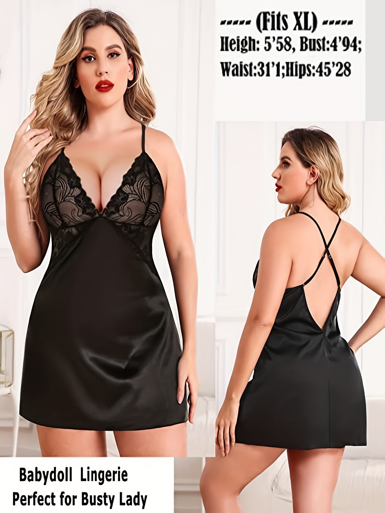 Women Luxury Glossy Satin Nigh - Babydoll Chemise Night review and price