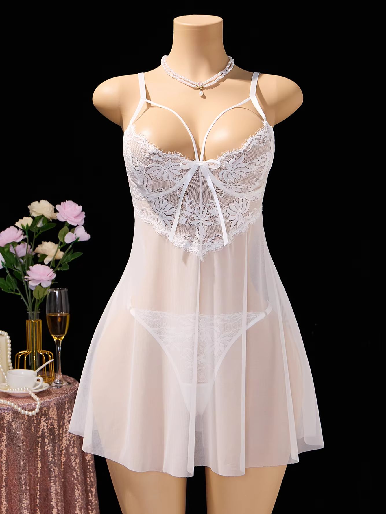 Women White Lace Babydoll Ling - Babydoll Chemise Night review and price