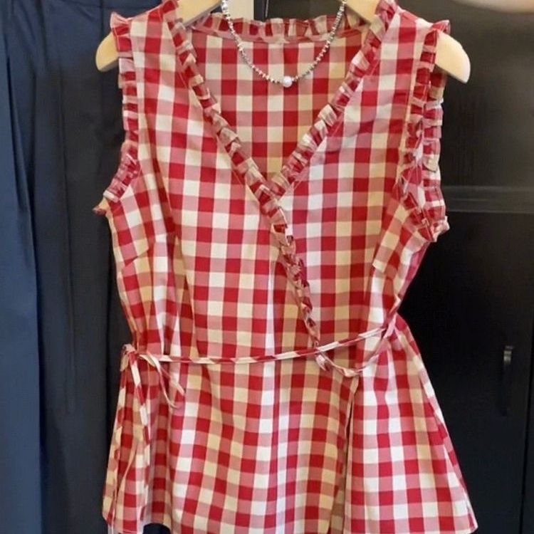 Retro Red Plaid Sleeveless Ves - Corset Waist Cinch review and price