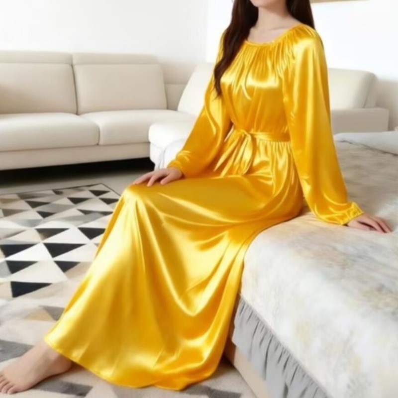Glossy Ice Silk Night Robe Wit - Robe Silk Women review and price