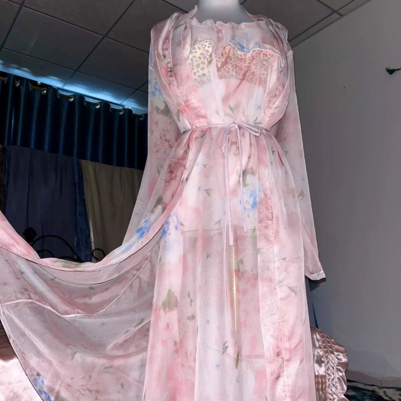 Pink Silk Printed See Through  - Robe Silk Women review and price